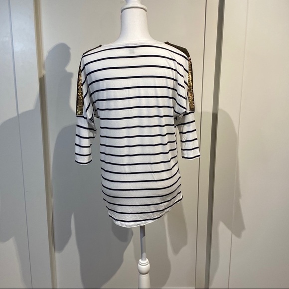 Ann Taylor cotton striped shirt, sequin shoulder - Picture 6 of 7